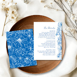 Simple Royal Blue Floral Garden Wedding Details Tilläggskort