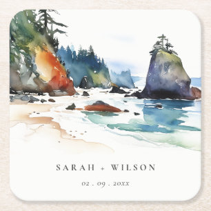 Simple Ruby Beach Olympic nationalpark Bröllop Underlägg Papper Kvadrat