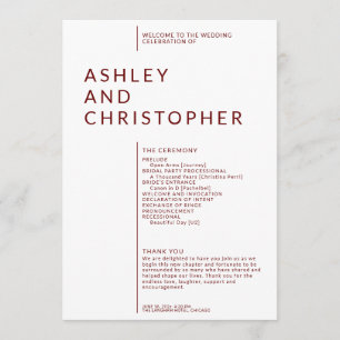 Simple Ruby Red Isolated Namn Bröllop Ceremony Program