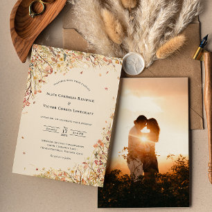 Simple Rustic Fall Beige Bröllop Photo Inbjudningar