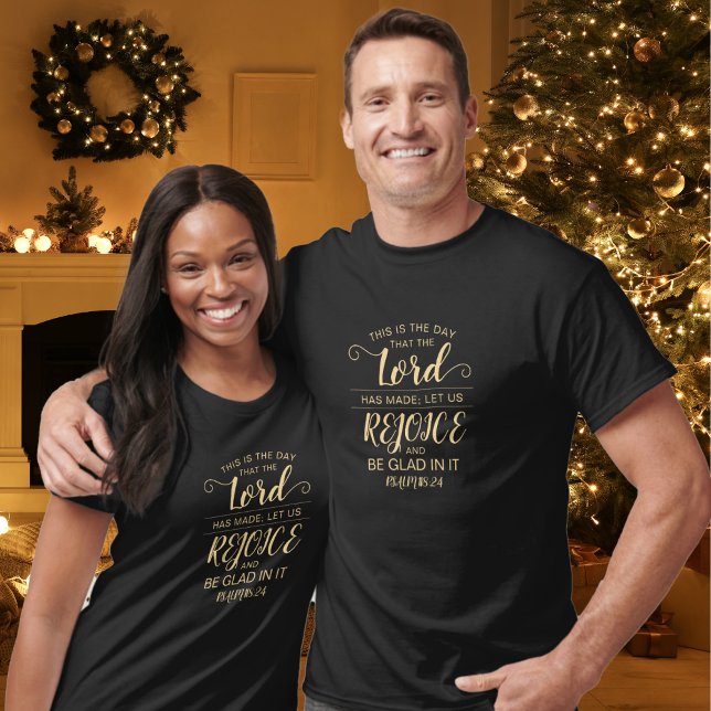 Simple Rustic Guld Bible Verse Christian T Shirt (Christian, faith-based t-shirt in gold and black with Bible verse.)