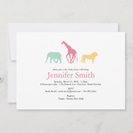 Simple Safari Animal Silhouette Girl Baby Shower Inbjudningar
