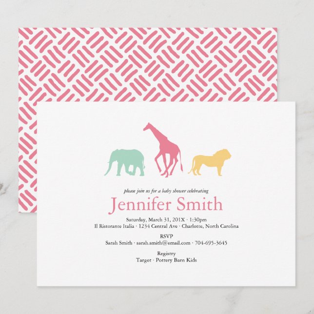 Simple Safari Animal Silhouette Girl Baby Shower Inbjudningar (Fram/baksida)