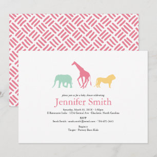 Simple Safari Animal Silhouette Girl Baby Shower Inbjudningar