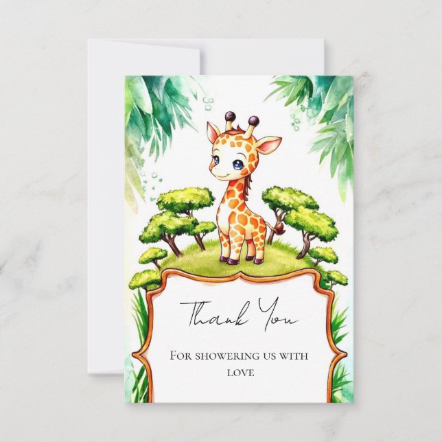 Simple Safari Giraffe Baby Shower Tack Kort (Framsida)