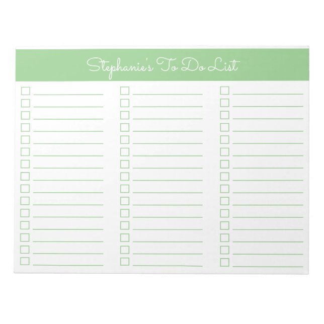 Simple Sage Green 8.5x11 Three Column Checklist Anteckningsblock (Framsida)