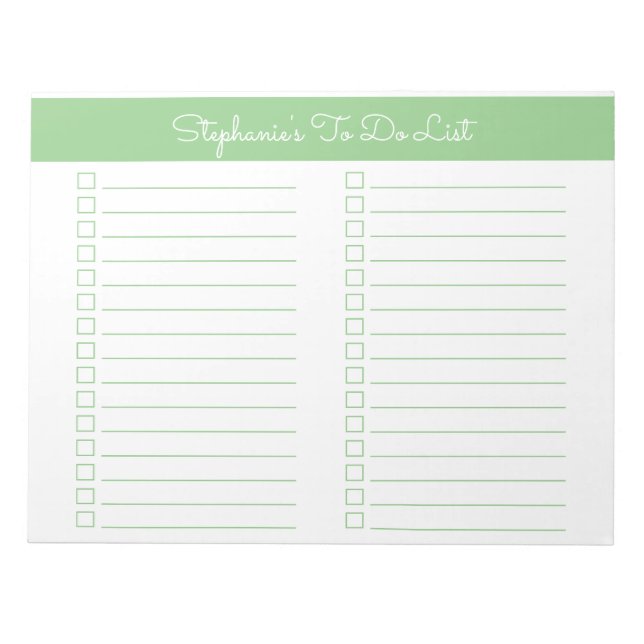Simple Sage Green 8.5x11 Two Column Checklist Anteckningsblock (Framsida)