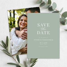 Simple Sage Green Elegant Photo Wedding Spara Datumet