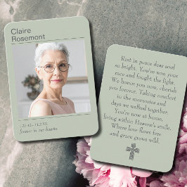 Simple Sage Green Funeral Photo Prayer Card Visitkort