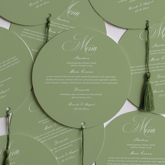 Simple Sage Green Wedding Menu Circle Card (Skapare uppladdad)