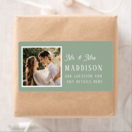 Simple Sage Grönt Bröllop Photo Returadress Lab Fraktsedel