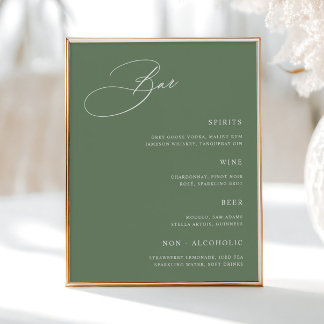 Simple Sage Grönt Bröllop Pub Menu Poster