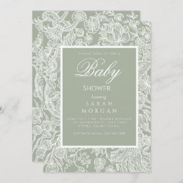 Simple Sage Grönt Line Art Wildblomma Inbjudningar