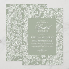 Simple Sage Grönt Line Art Wildblomma Inbjudningar