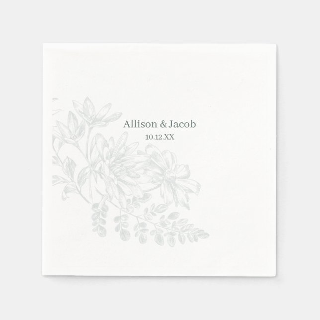 Simple Sage Grönt Line Teckning Bröllop Pappersservett (Framsidan)