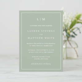 Simple Sage Grönt Monogram Elegant bröllop Inbjudningar