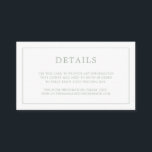 Simple Sage Grönt Monogram Elegant bröllop Tilläggskort<br><div class="desc">Ett enkelt litet elegant i bröllop-höljet med en modern utformning med detaljerna omgivna av ett tunt gräns och ditt monogram på baksidan. All design inslag är i sage-grönt och kan ändras i designredigeringsverktyget i verktyg. En chic och snyggt som är underbar för ett minimalistiskt par. Använda dessa djurutrymmeskort för att...</div>