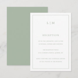 Simple Sage Grönt Monogram Elegant bröllop Tilläggskort