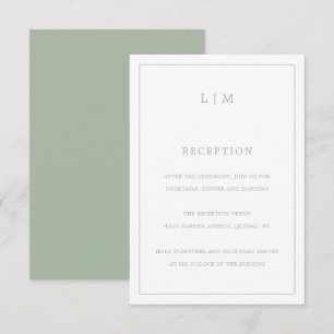 Simple Sage Grönt Monogram Elegant bröllop Tilläggskort