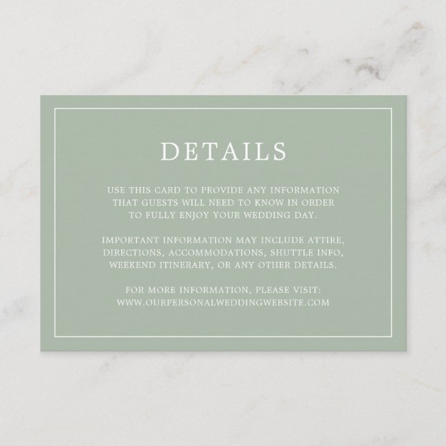 Simple Sage Grönt Monogram Elegant bröllop Tilläggskort (Framsida)