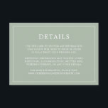 Simple Sage Grönt Monogram Elegant bröllop Tilläggskort<br><div class="desc">Ett enkelt elegant i bröllop-höljet med en modern utformning med dina detaljer omgivna av ett tunt gräns. All grönt är vit över sidans bakgrund. Färgen typsnitt och bakgrunden kan ändras till valfritt färg genom att klicka på knappen "anpassa". En chic och snyggt som är underbar för ett minimalistiskt par.</div>