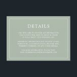 Simple Sage Grönt Monogram Elegant bröllop Tilläggskort<br><div class="desc">Ett enkelt elegant i bröllop-höljet med en modern utformning med dina detaljer omgivna av ett tunt gräns. All grönt är vit över sidans bakgrund. Färgen typsnitt och bakgrunden kan ändras till valfritt färg genom att klicka på knappen "anpassa". En chic och snyggt som är underbar för ett minimalistiskt par.</div>