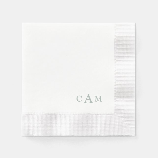 Simple Sage Monogram II Bröllop Cocktail Napkins Pappersservett (Framsidan)