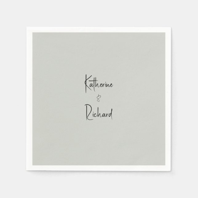 Simple Sage Personligt bröllp Cocktail Napkins Pappersservett (Framsidan)