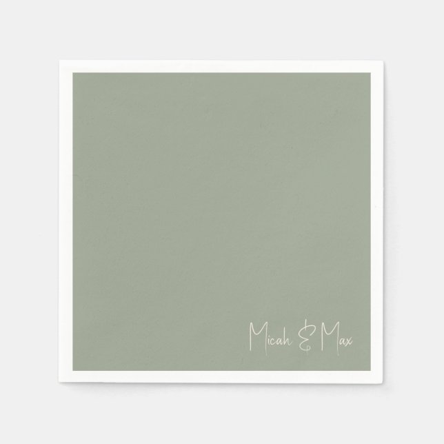 Simple Sage Script Namn Bröllop Cocktail Pappersservett (Framsidan)