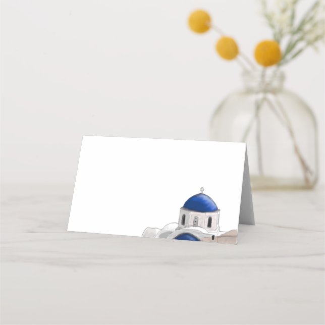 Simple Santorini Blue Dome Place - White Placeringskort (Framsida)