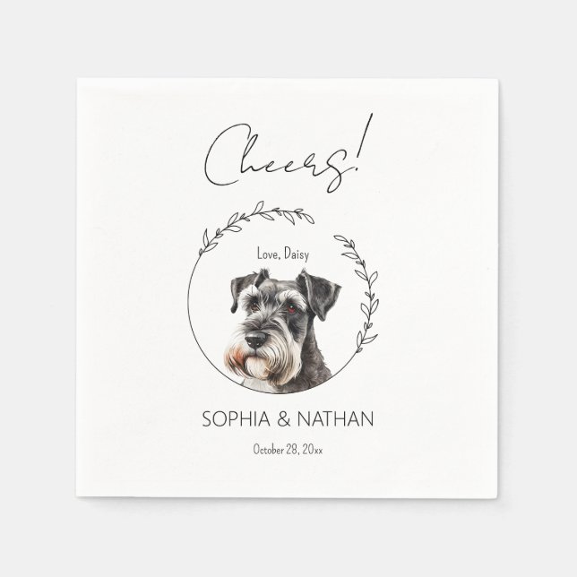Simple Schnauzer Hund Bröllop Cocktail Napkins Pappersservett (Framsidan)