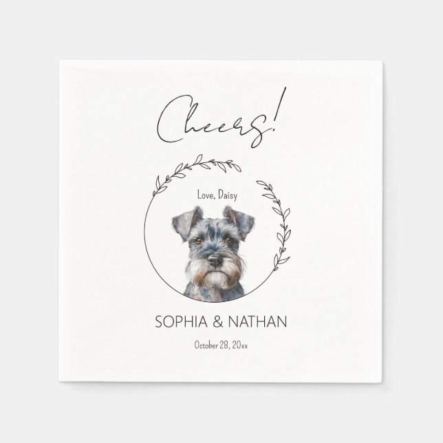 Simple Schnauzer Hund Bröllop Cocktail Napkins Pappersservett (Framsidan)