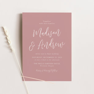 Simple Script Dusty Rose Wedding Inbjudningar