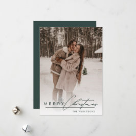 Simple Script Elegant Photo Green Merry Christmas Julkort