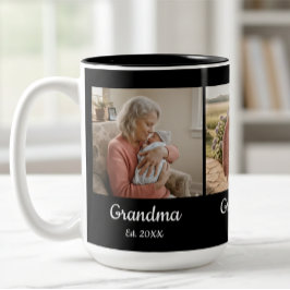 Simple Script Grandma Est. 3 Photo Year Två-Tonad Mugg