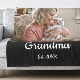Simple Script Grandma Est.Photo Year Black Fleecefilt