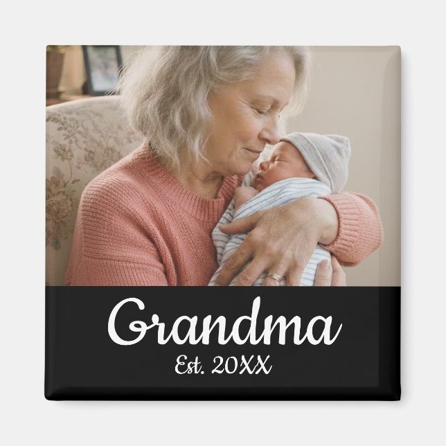 Simple Script Grandma Photo Year Est. Magnet (Framsidan)
