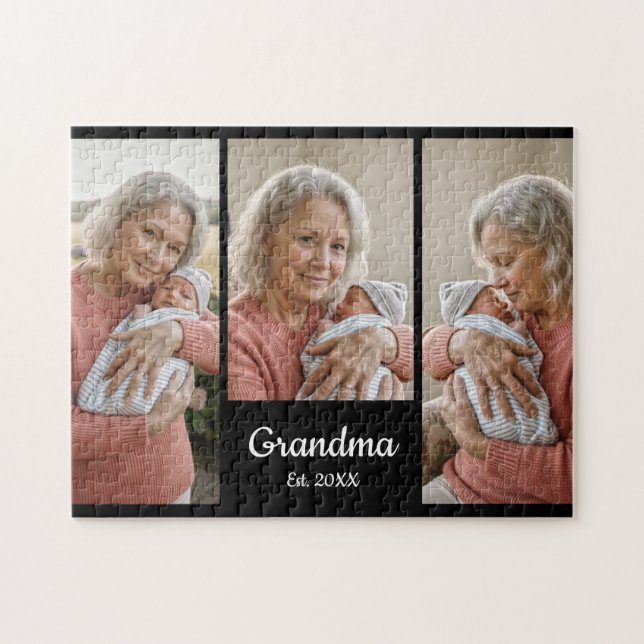  Simple Script Grandma Year Est. 3 Photo Acrylic Pussel (Horisontell)
