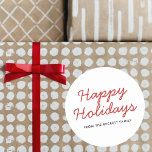 Simple Script Happy Holidays Red Typography Runt Klistermärke<br><div class="desc">Send out this year's holiday greetings in style with these unique and modern holiday stickers. The design features a festive typography script "happy holidays" in red on a white background. These stickers can be used as envelope seals, Christmas gift tags, holiday party favor stickers, and much, much more! Easily add...</div>