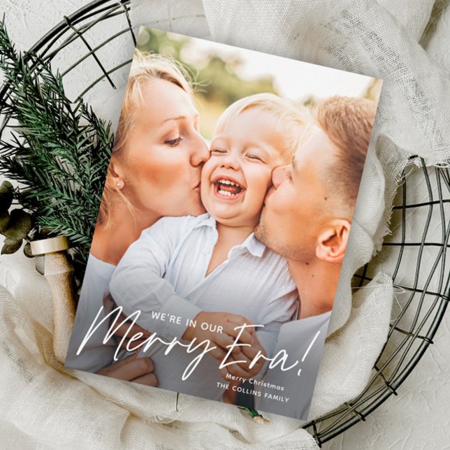 Simple Script Merry Era Photo jul Julkort (Simple Script Merry Era Photo Christmas Holiday Cards.)