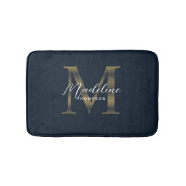Simple Script Metallic Navy Blue Gold Monogram Badrumsmatta
