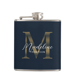 Simple Script Metallic Navy Blue Gold Monogram Fickplunta