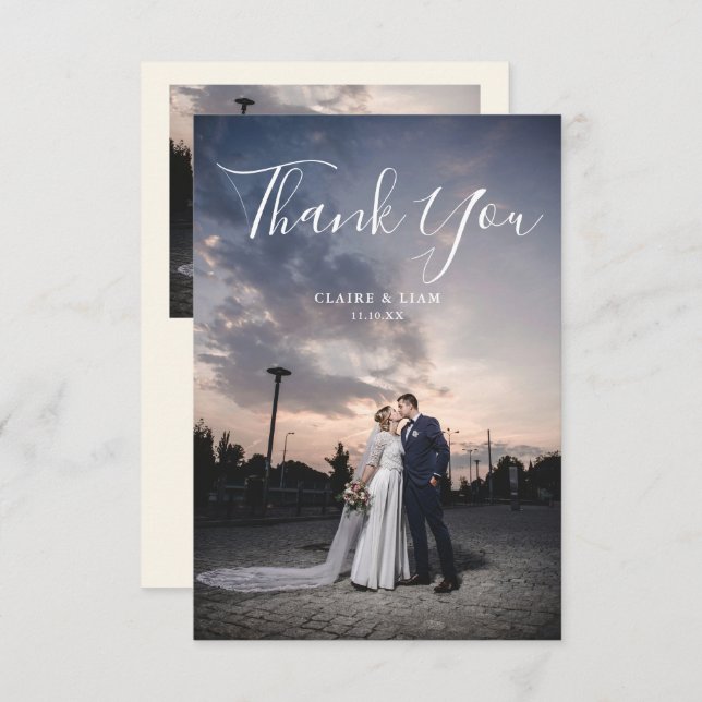 Simple Script Modern Wedding Photo Tack Kort (Fram/baksida)