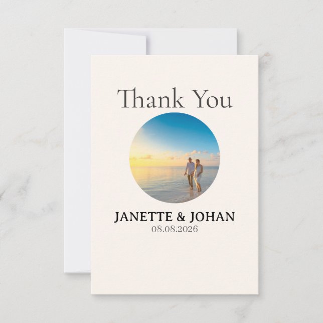 Simple Script Modern Wedding Photo Thank You Card Tack Kort (Framsida)