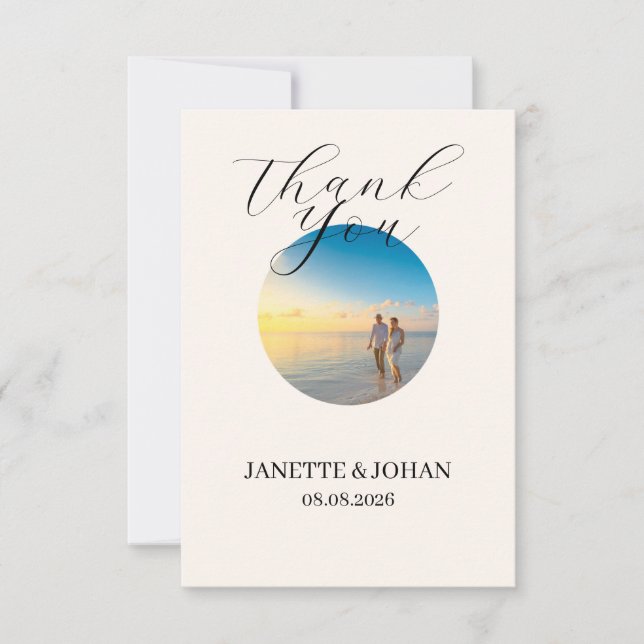 Simple Script Modern Wedding Photo Thank You Card Tack Kort (Framsida)