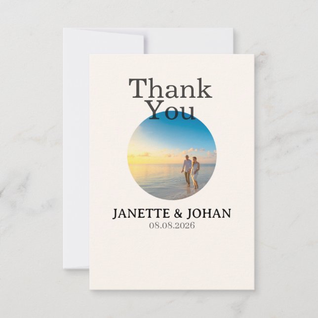 Simple Script Modern Wedding Photo Thank You Card Tack Kort (Framsida)