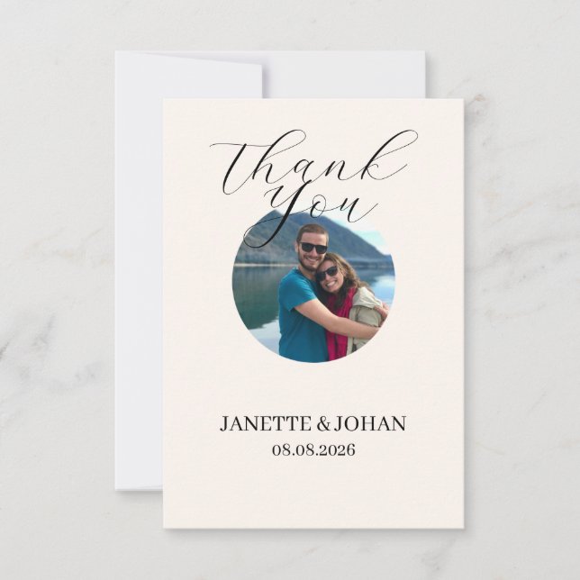 Simple Script Modern Wedding Photo Thank You Card Tack Kort (Framsida)