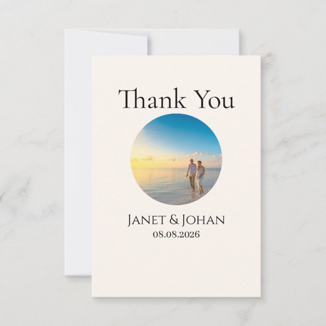 Simple Script Modern Wedding Photo Thank You Card Tack Kort (Framsida)