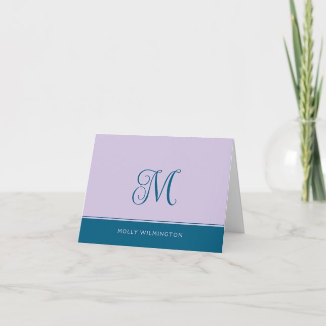 Simple Script Monogram Purple and Blue Note Cards Tack Kort (Framsida)
