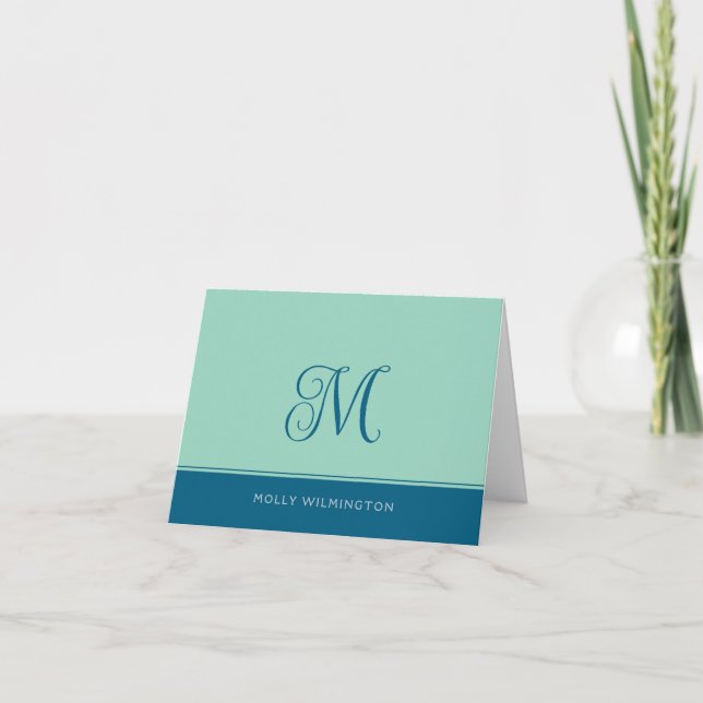 Simple Script Monogram Teal Navy Blue Note Cards Tack Kort (Framsida)